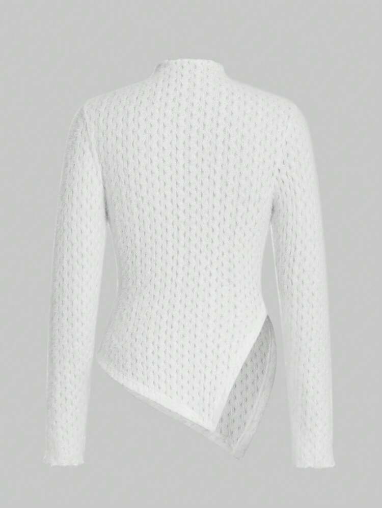 Mock Neck Asymmetrical Hem Tee