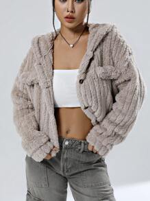 SHEIN Unity Của phụ nữ Nút lên Sang trọng áo có mũ Áo khoác - Màu Khaki - Xem 1