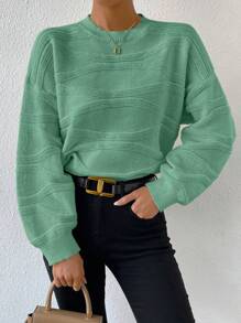 SHEIN LUNE 女款淺綠色落肩大輪廓毛衣 - 橄欖綠 - 查看 3