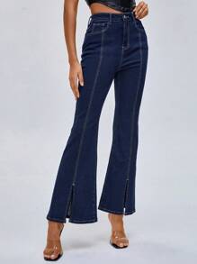 ART IV PLAY 设计师款女式开叉下摆喇叭牛仔裤，秋季，适合秋冬季，假日 - 藍色 - 查看 3