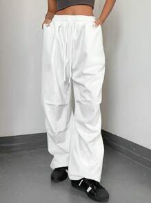 Dazy Star 女士純色束口腰長褲 - 白色 - 查看 1