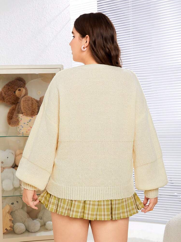Plus Size Round Neck Sweater With Flower Embellishment