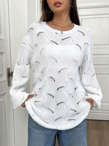 SHEIN Unity Fashionable All-Match Hollow Knit Drop Shoulder Sweater For Women Knit Pullover Fall Winter Sweater - White - View 1