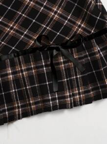 SHEIN EZwear Plaid Printed Pleated Hem Skirt - Brown - View 5