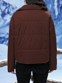SHEIN Clasi Áo khoác đệm cho nữ mùa đông có túi, dài tay, có đệm - màu nâu - Xem 2