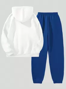 Flirla Letter Grafische Trekkoord Thermische Gevoerde Hoodie & Joggingbroek