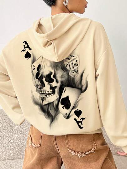 SHEIN EZwear 鬆身女士連帽衫，帶有深色骷髏抽象印花