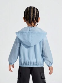 SHEIN Boys' Loose Fit Casual Knitted Hooded Jacket With Letter Print - Blue - View 2