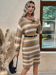 EMERY ROSE Women's Striped Knitted Sweater Dress (without Belt) - Multicolor - View 4