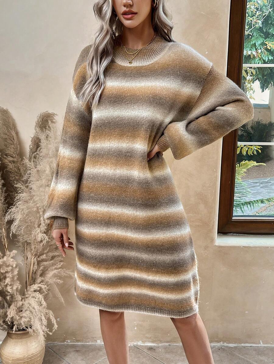 EMERY ROSE Women's Striped Knitted Sweater Dress (without Belt) - Multicolor - View 1