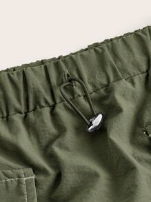 SHEIN ICON Solid Flap Pocket Drawstring Waist Cargo Skirt - Army Green - View 3