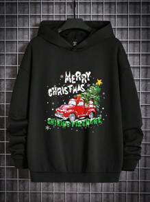 GENTILAND 男士超大尺碼聖誕印花連帽衫 - 黑色 - 查看 1