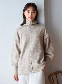 FRIFUL Women's Turtleneck Drop Shoulder Sweater - Apricot - View 3