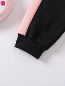 SHEIN 幼兒女孩可愛獨角獸拼布運動衫和運動褲套裝,休閒風格 - 黑色 - 查看 4