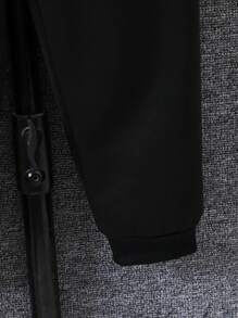 SHEIN 男童 秋/冬 简约时尚休闲连帽夹克和裤子2件套装 - 黑與白 - 查看 4