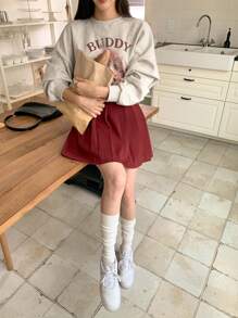 DAZY Của phụ nữ Thú vật Và Slogan In Áo nỉ - Xám - Xem 8