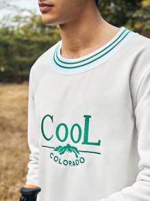 In My Nature Men's Outdoor Sweatshirt With Letter Embroidery, Striped Detail And Edge Binding - White - View 3