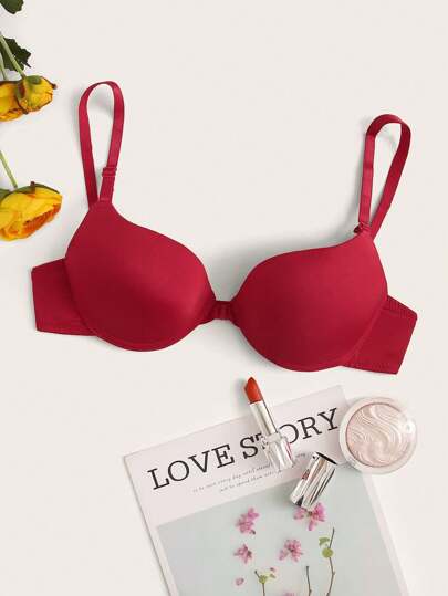 Women's Red Casual Push Up Bra With Backless Design And Slight Stretch Fabric For Everyday Comfort