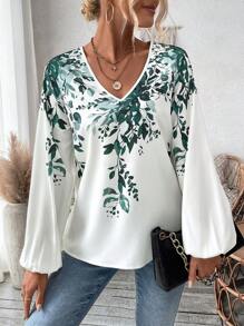 SHEIN Clasi 女款長袖葉子印花襯衫