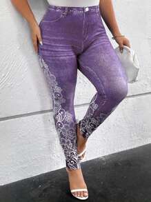 SHEIN Clasi Của phụ nữ Kích thước lớn Thực vật In Xà cạp - Màu tím - Xem 7