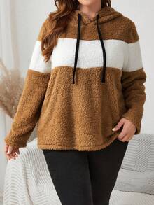SHEIN LUNE Áo nỉ màu cỡ lớn dành cho nữ có lót nhiệt và dây rút - Nhiều màu - Xem 3