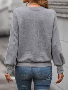 SHEIN LUNE 女士純色燈籠袖運動衫 - 淺灰色 - 查看 2