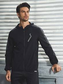 Manfinity Sport Corelite Men Graphic Print Zip Up Hooded Sports Jacket Workout Tops Sports Jacket