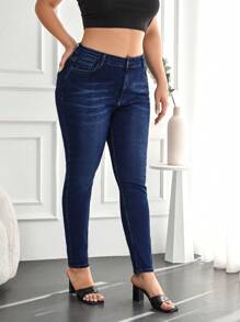 EURMUSE Women'S Slim-Fit Plus Size Cropped Jeans - Dark Wash - View 5