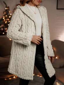 EMERY ROSE 大碼開門襟連帽開門襟毛茸茸外套 - 杏色 - 查看 3