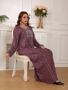 Tunika-kleid Mit Blumen-druck - Bordeaux - Übersicht 3