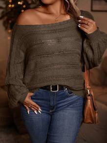 SHEIN LUNE Plus Size Batwing Sleeve Sweater - Coffee Brown - View 1