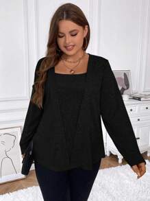 SHEIN Clasi Kích thước lớn Của phụ nữ Áo thun Với Nữ hoàng Vòng cổ - màu đen - Xem 5