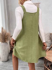 SHEIN LUNE Women's Solid Color Overall Dress - Green - View 2