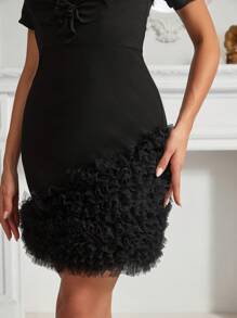 SHEIN Belle Ladies' Floral Lace A-Line Dress With 3d Flower On Chest And Hem For Cocktail Party