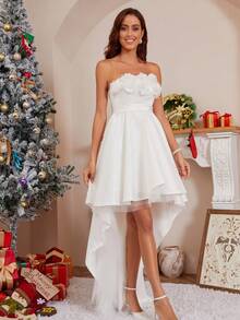 貼花高低下擺抹胸婚紗洋裝