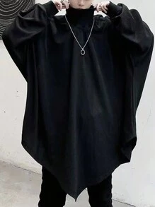 Manfinity Hypemode Men's Solid Color Batwing Sleeve High Collar Oversized Sweatshirt - Black - View 5
