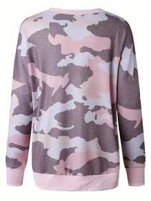 SHEIN LUNE 女款迷彩印花圓領長袖運動衫