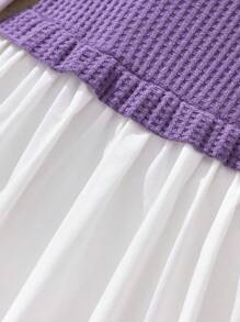 SHEIN 青少女保暖冬季休閒針織連衣裙衬衫，帶編織拼接