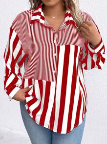 EMERY ROSE Women's Plus Size Striped Shirt For New Year Clothes Fall Cloth For Women - Red - View 1