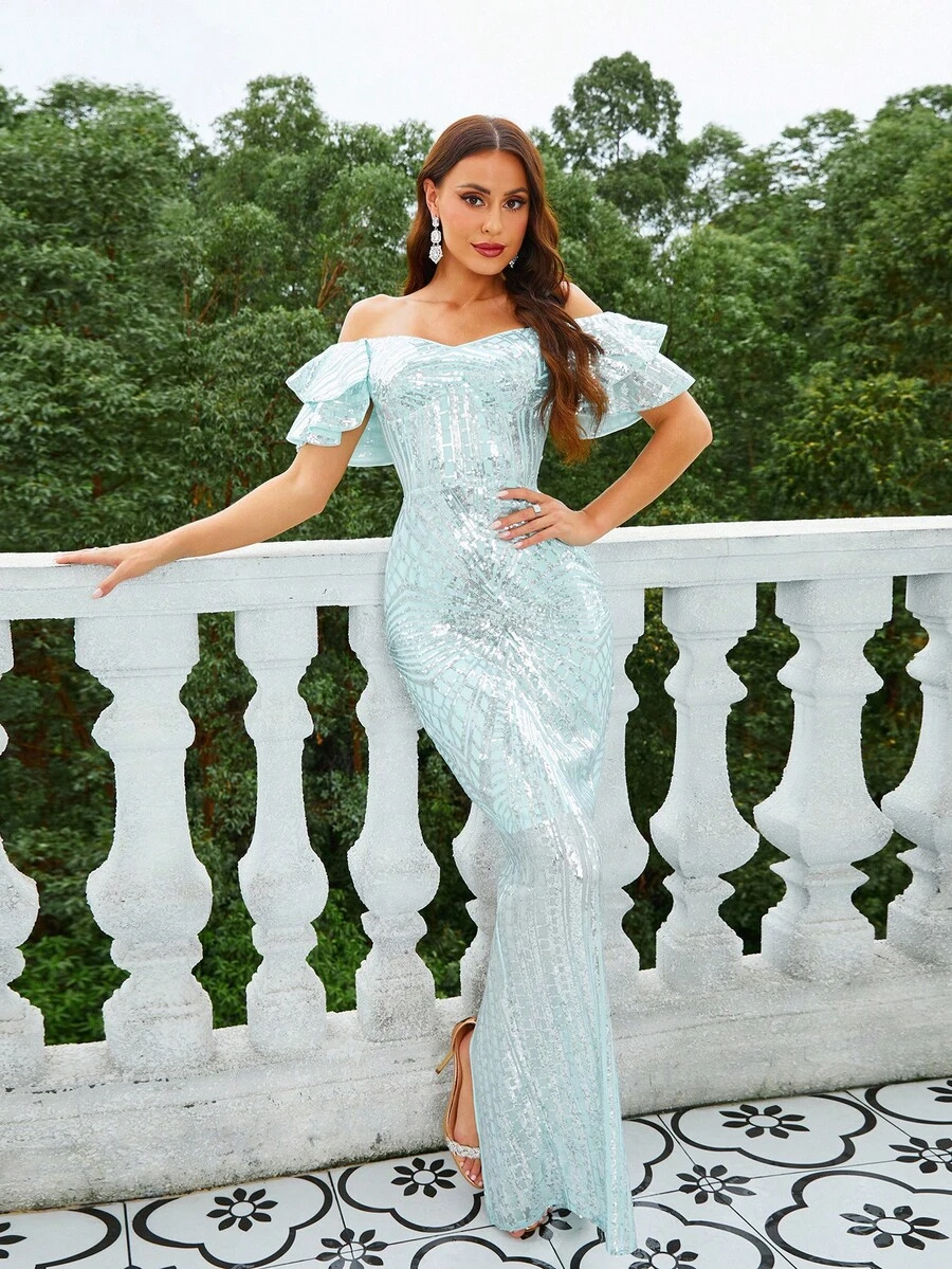 Missord Women's Off Shoulder Sequined Formal Dress - Green - View 1