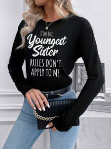 SHEIN EZwear 加大尺碼口號印花t恤 - 黑色 - 查看 6