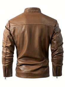 Áo khoác da cổ đứng cho nam, Áo khoác ngoài thời trang - Màu Khaki - Xem 2