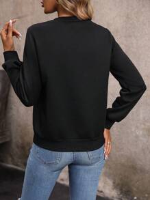 SHEIN LUNE Đồ họa Khẩu hiệu Áo nỉ - màu đen - Xem 2