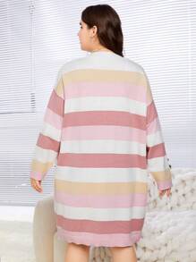 SHEIN EZwear Women's Plus Size Striped Color Block Cardigan - Multicolor - View 2