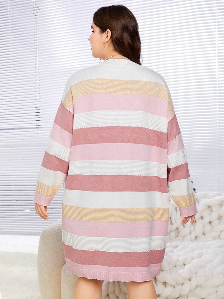 Women's Plus Size Striped Color Block Cardigan