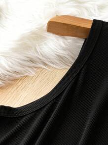 SHEIN Áo ba lỗ cổ tròn cỡ lớn cho mùa hè - màu đen - Xem 5