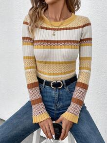 SHEIN LUNE Của phụ nữ Sọc Áo chui đầu Áo len - Nhiều màu - Xem 7