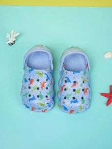 男孩夏天乙烯-乙酸乙烯共聚物休閒透氣卡通恐龍花園洞洞鞋 - 霧霾藍 - 查看 5