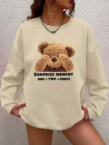 SHEIN LUNE Sudadera De Mujer De Talla Grande Con Lindo Estampado De Ositos - Mostaza Amarilla - Ver 4