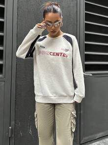 SHEIN Unity Women's Casual Colour Block Letter Printed Fleece Hoodie - Grey - View 6